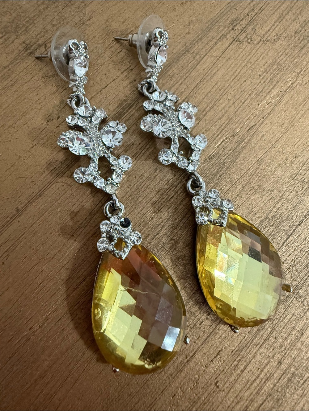 Elegant Yellow Teardrop Crystal Drop Earrings - Women Jewelry